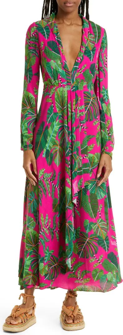 Leaves Print Long Sleeve Maxi Dress | Nordstrom