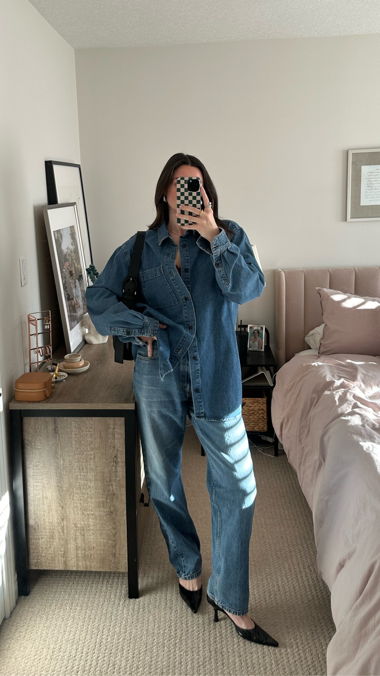 double denim spring outfit, denim on denim, denim styling, denim shirt, baggy jeans, kitten heels, spring wardrobe styling, capsule wardrobe styling

#LTKshoecrush #LTKstyletip #LTKFestival