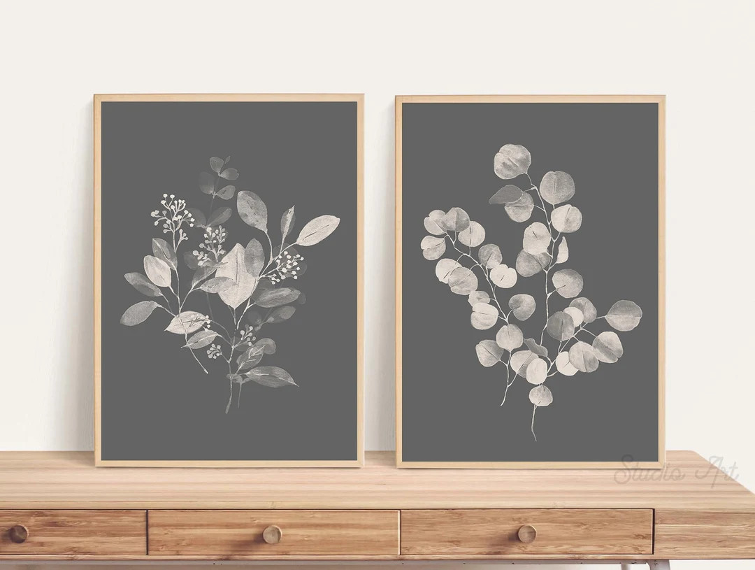Printable Art Botanical Print Set of 2 Prints Gray Beige - Etsy | Etsy (US)