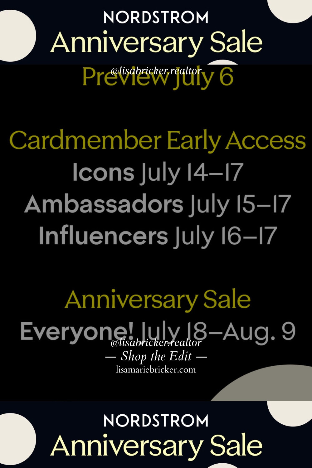 The Nordstrom Anniversary Sale is almost here, and now is the time to start planning your shopping list. From exclusive beauty deals and luxury fashion to home favorites, designer handbags, shoes, fall wardrobe essentials, and cozy home finds, the biggest sale of the year is packed with limited-time savings that sell out fast. Save this post so you don’t miss your Early Access shopping window, then shop my curated Nordstrom Anniversary Sale favorites before they’re gone.

✨ Sale Timeline
• Preview: July 6
• Icons Early Access: July 14–17
• Ambassadors Early Access: July 15–17
• Influencers Early Access: July 16–17
• Public Sale: July 18–August 9

#LTKxNSale #LTKSummerSales #LTKSaleAlert #LTKHome #LTKStyleTip #LTKunder50 #NordstromAnniversarySale #NordstromSale #NordstromFinds #SaleShopping #FallFashion #BeautyDeals #DesignerDeals #LuxuryForLess #HomeDeals #CapsuleWardrobe #ClosetRefresh #TrendingFinds #BestSellers #FashionDeals #HomeDecor #SkincareDeals #Shoes #Handbags #ShopTheSale #LimitedTimeDeals #MustHaveFinds #LuxuryStyle #SaleSeason #Nordstrom

#LTKSaleAlert #LTKSeasonal #LTKWorkwear