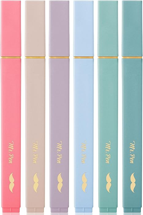 Mr. Pen- Aesthetic Highlighters, 6 pcs, Chisel Tip with Gold Trims, Morandi Colors, Cute Assorted... | Amazon (US)
