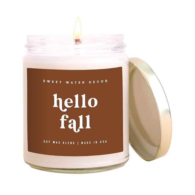 Sweet Water Decor Hello Fall Soy Candle, Hot Cider, Cinnamon, Cloves, Apple, Nutmeg Scented Candl... | Amazon (US)