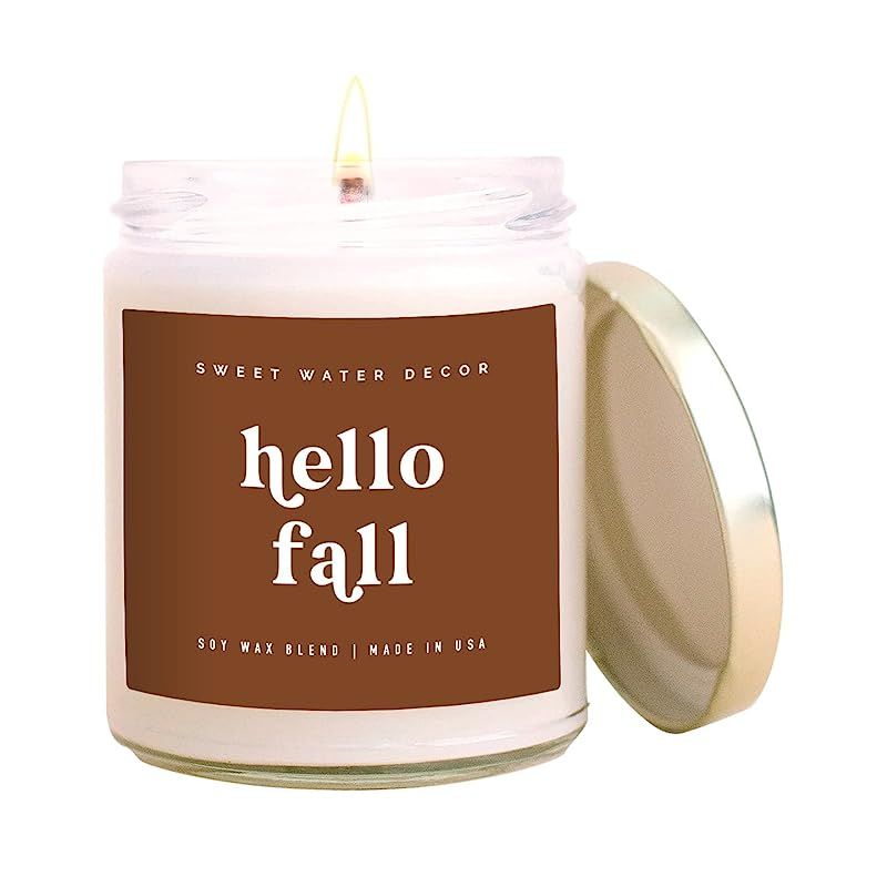 Sweet Water Decor Hello Fall Soy Candle, Hot Cider, Cinnamon, Cloves, Apple, Nutmeg Scented Candl... | Amazon (US)