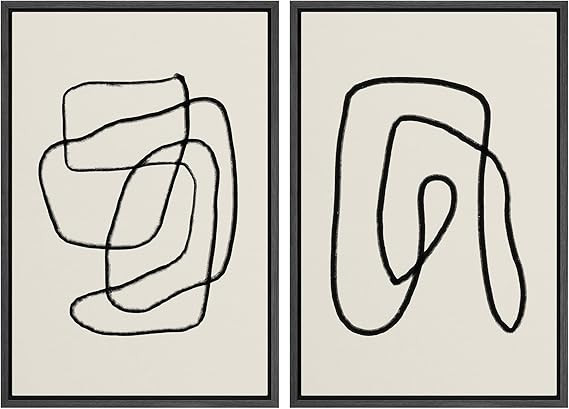 SIGNWIN Framed Wall Art Print Set Black Lines Over Tan Plain Background Abstract Swirly Cozy Neut... | Amazon (US)