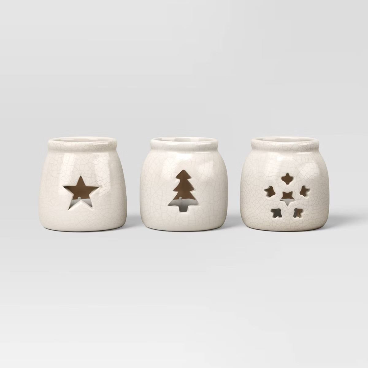 3pc Tealight Crackled Ceramic Christmas Candle Holder Set Tree/Star/Snowflake - Wondershop™ | Target