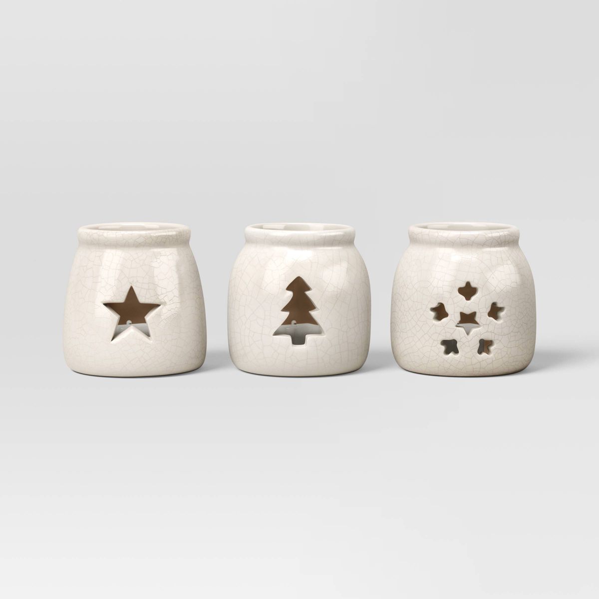 3pc Tealight Crackled Ceramic Christmas Candle Holder Set Tree/Star/Snowflake - Wondershop™ | Target