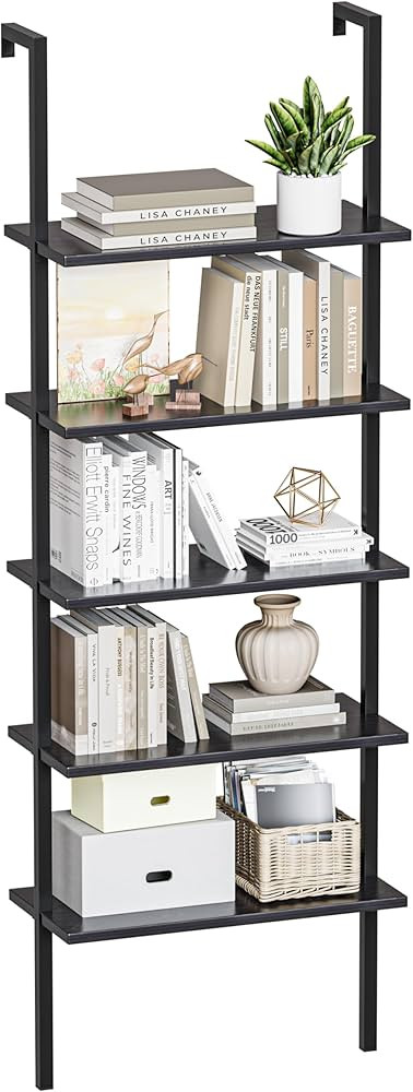Furmax 5-Tier Bookshelf, Wall Mount Ladder Shelf with Wood Board and Industrial Metal Frame, for ... | Amazon (US)