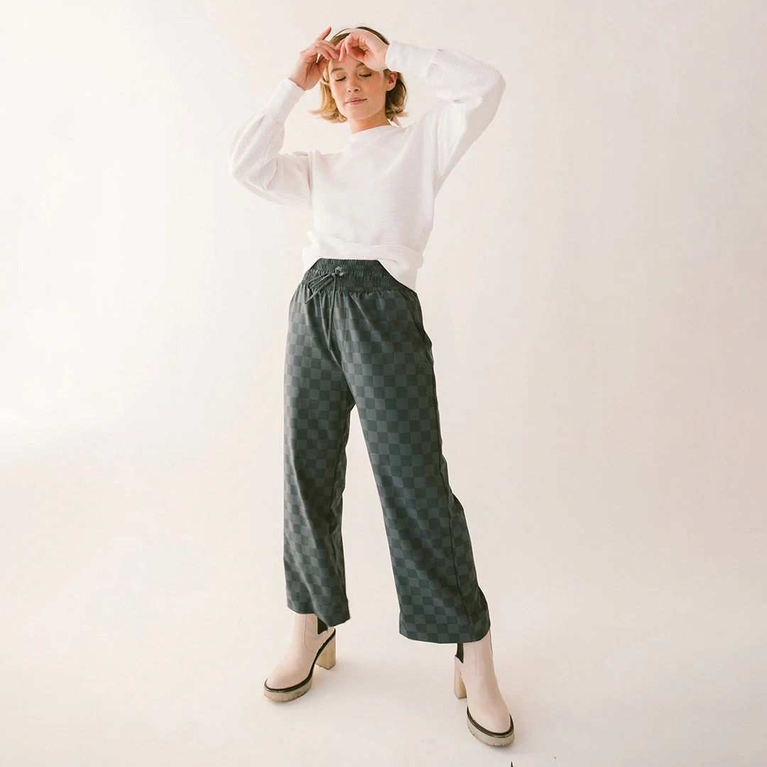 Audrey Wide Leg Pants, Slate Checkers | Albion Fit
