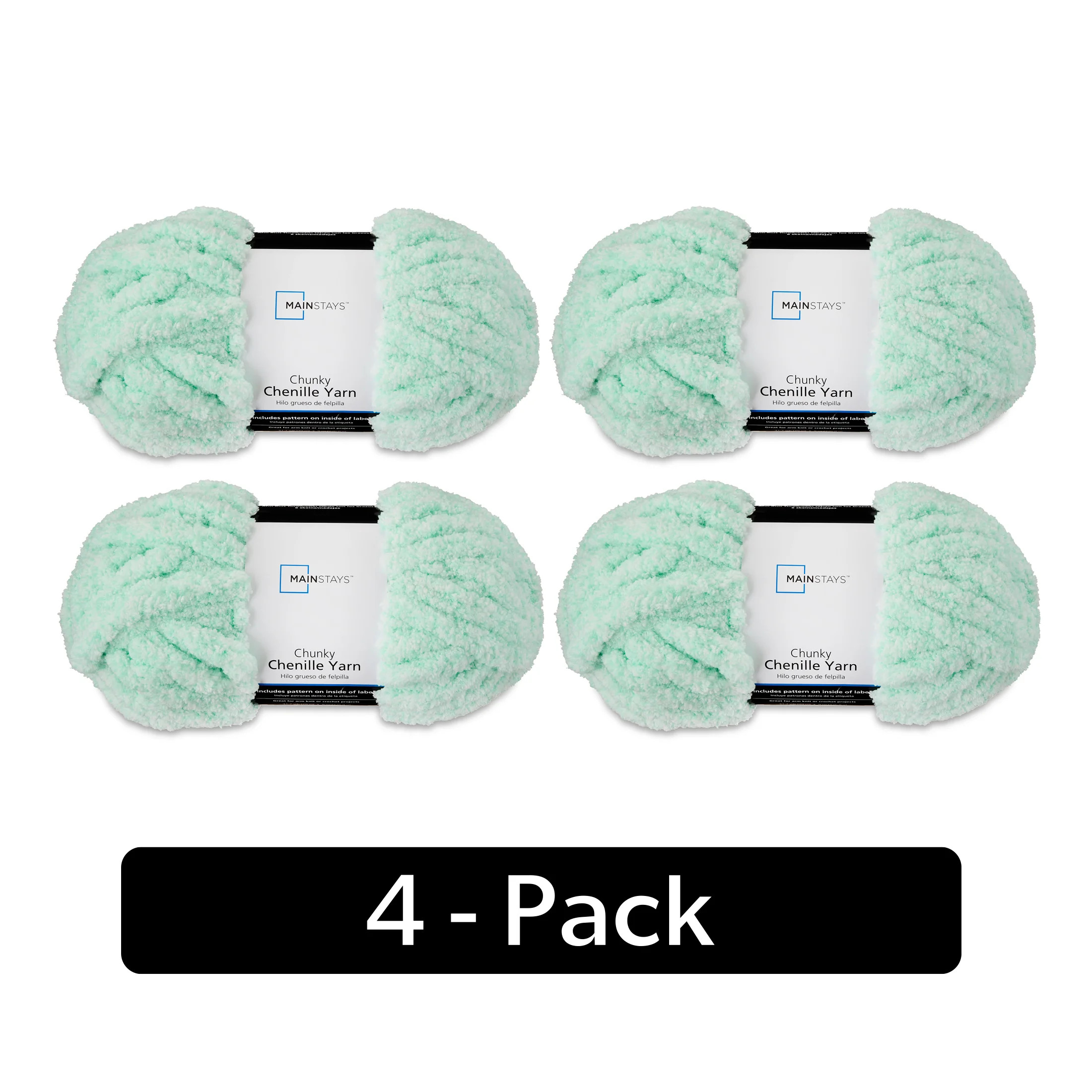 Mainstays Chunky Chenille Yarn, 31.7 yd, Heathered Green, 100% Polyester, Super Bulky, Pack of 4 | Walmart (US)