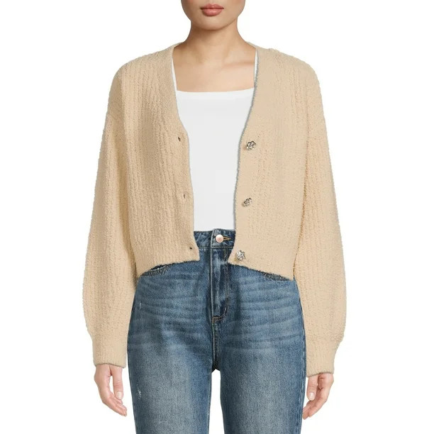 No Boundaries Juniors Ribbed Jewel Button Cardigan - Walmart.com | Walmart (US)