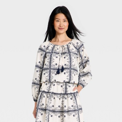 Women's Balloon Sleeve Tie-Front Top - A New Day™ Cream S | Target