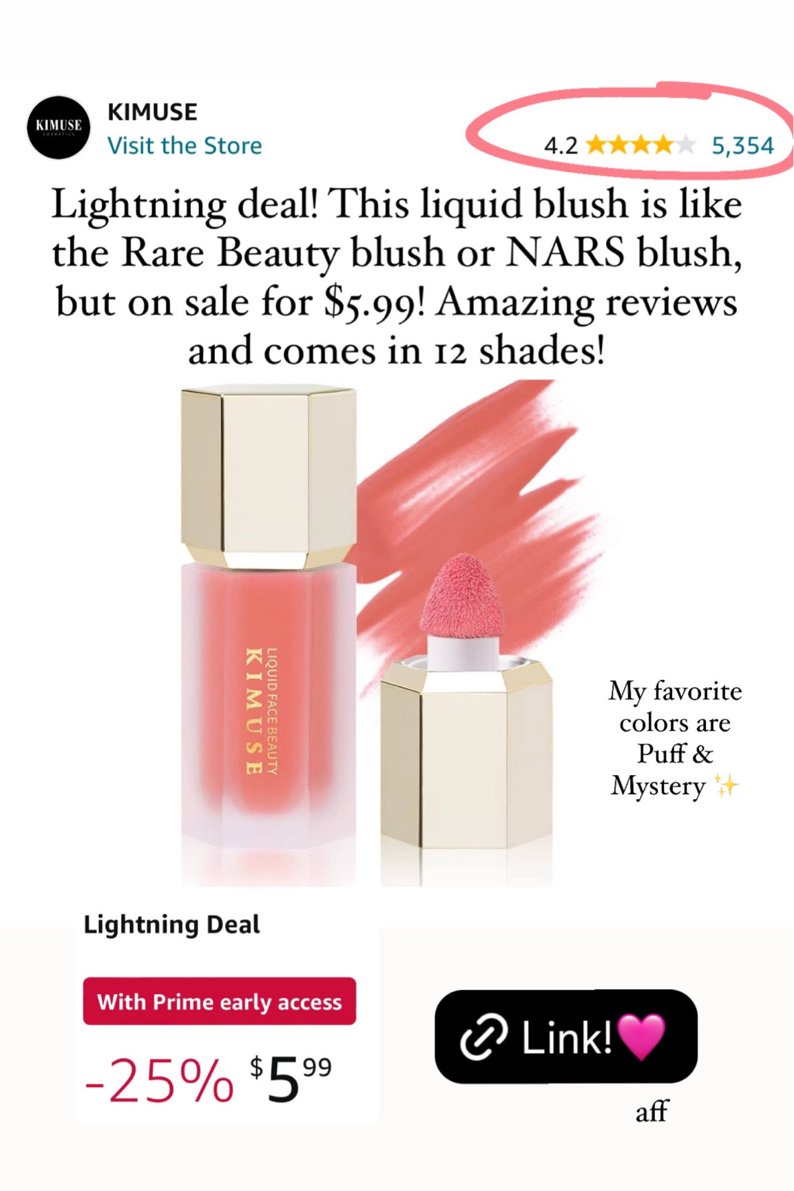 This Amazon blush is a lightning deal and is a rare beauty dupe! 12 shades and only $5.99!
....................
Amazon beauty Amazon makeup Amazon dupe Amazon dupes nars dupe nars orgasm dupe rare beauty blush dupe dibs dupe cream blush best liquid blush best cream blush drugstore makeup drugstore beauty summer makeup summer look glowy makeup dewy makeup summer trends summer vibes travel makeup travel look beach makeup beach look beach day pool day resort wear summer vacation best blush under $25 best blush under $10 easy makeup beginner makeup mom makeup fast makeup quick makeup 

#LTKBeauty #LTKxelfCosmetics #LTKSaleAlert