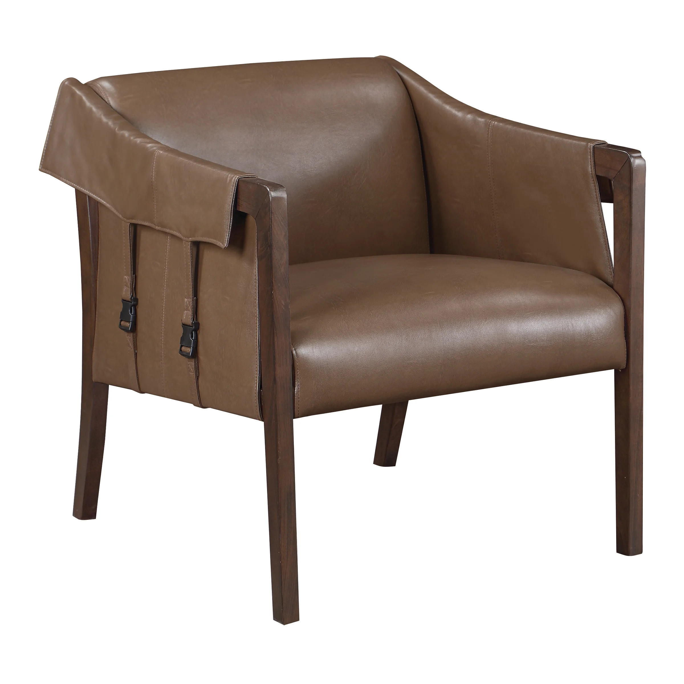 Parkfield Accent Chair in Molasses Brown  Faux Leather with Walnut Frame - Walmart.com | Walmart (US)