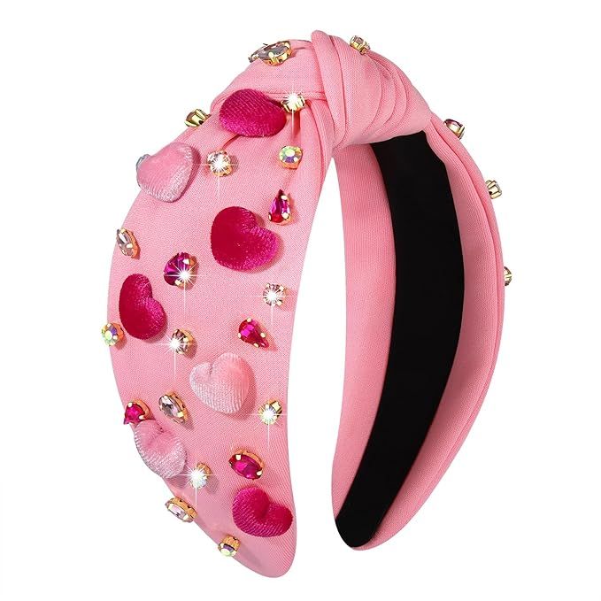 MOLOCH Valentine's Day Headband for Women Velvet Love Pink Heart Headbands Crystal Knotted Bejewe... | Amazon (US)