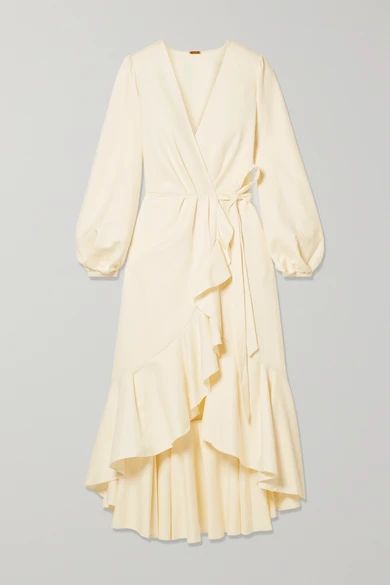Johanna Ortiz - Mundo Abstracto Ruffled Cotton-twill Wrap Dress - Cream | NET-A-PORTER (US)