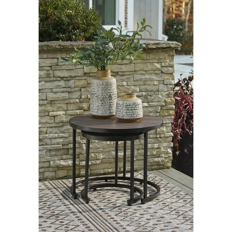 Signature Design by Ashley Casual Ayla Outdoor Nesting End Tables (Set of 2)  Brown/Black | Walmart (US)