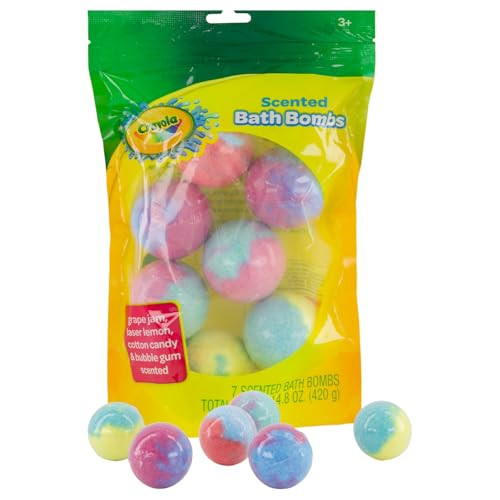 Crayola Colorful Scented Bath Bombs for Kids, Color You Bath Non-Toxic Bathbomb Fizzies for Boys Girls Holiday Stocking Stuffer, Grape Jam, Laser Lemon, Cotton Candy, & Bubble Gum Scents | Amazon (US)