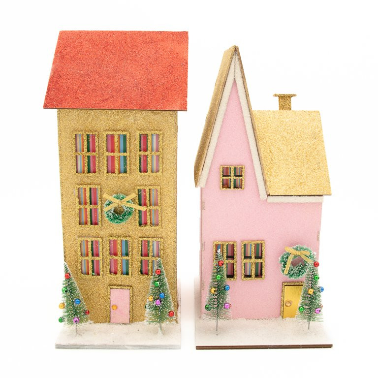Packed Party "Merry Pinkmas" Pink Color and Gold Glitter Village Holiday Decoration | Walmart (US)