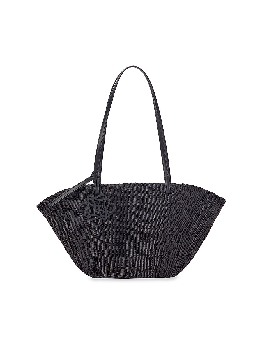 Women's Small Anagram Raffia Basket Tote - Black | Saks Fifth Avenue