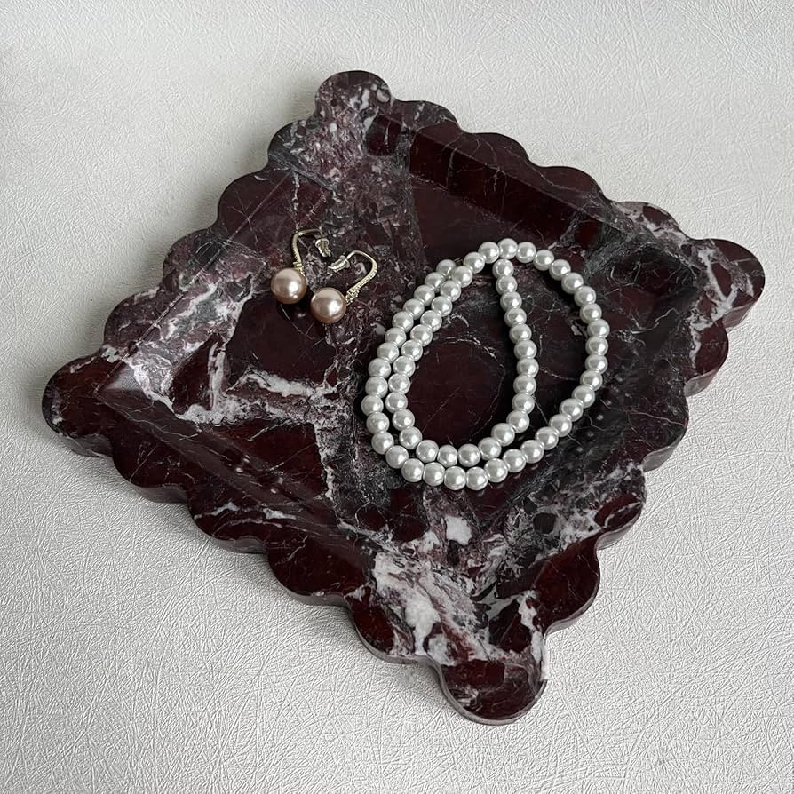SAIDKOCC Vintage Natural Marble Tray Small Ornaments Scalloped Tray Handmade Storage Dish for Cou... | Amazon (US)
