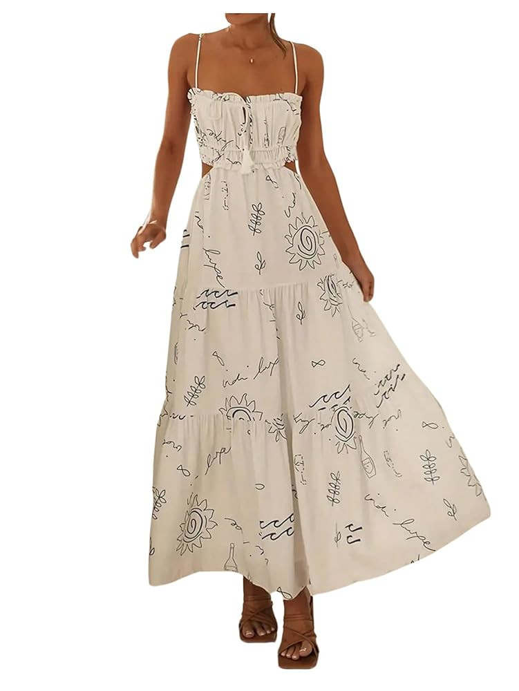 Milumia Women's Graphic Frill Trim Cami Dress Cut Out Back Sleeveless Maxi Summer Dresses | Amazon (US)
