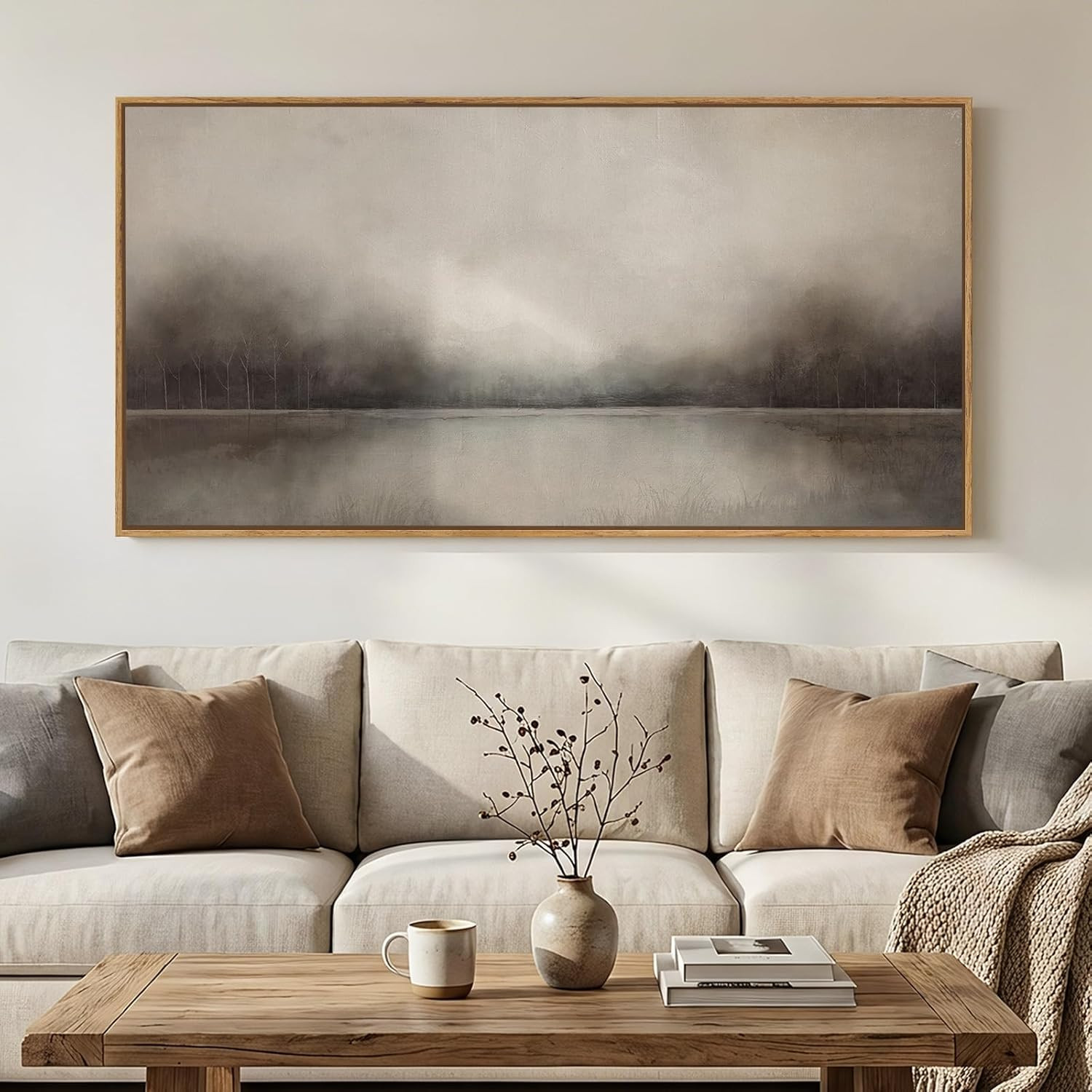 Large Framed Rustic Canvas Wall Art for Living Room, Neutral Abstract Nature Modern Prints Painti... | Amazon (US)