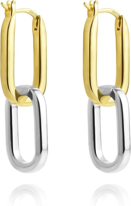 14K Two Tone Gold Silver Hoop Earrings for Women Drop Dangle Paperclip Earrings Convertible Link ... | Amazon (US)