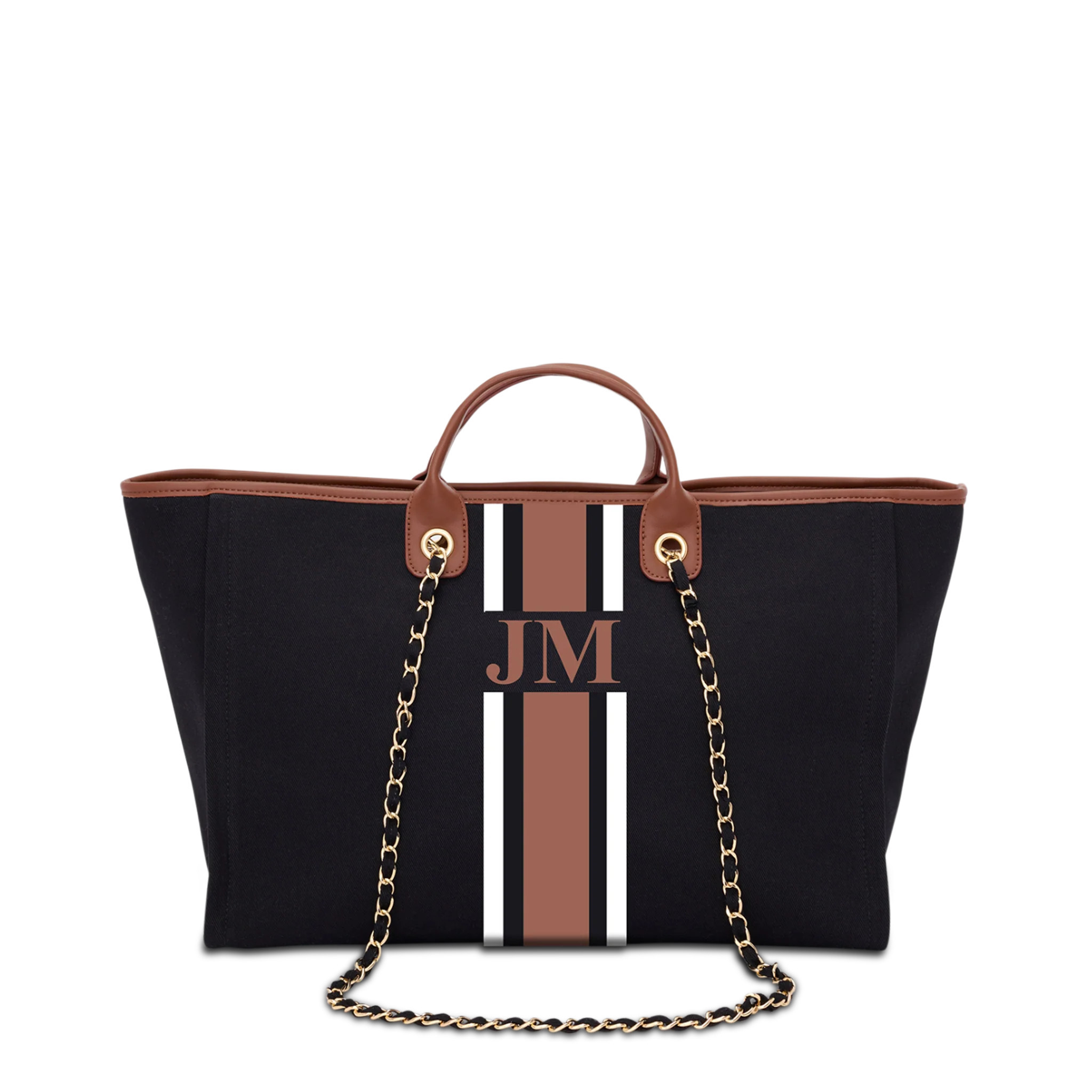 Lily and Bean Classic Black Canvas Tote Jumbo Tan Handles White Tan St | Lily and Bean