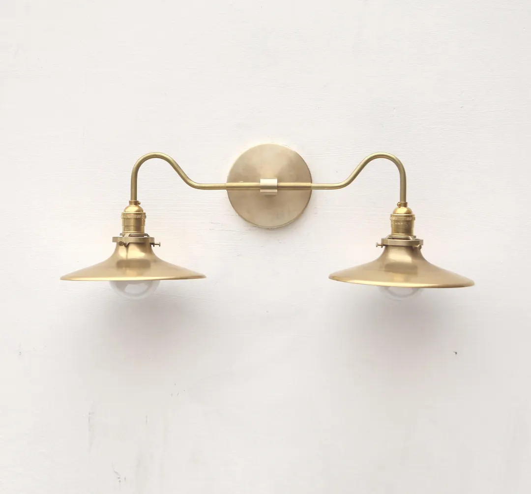 Brass Wall Sconce Light With Brass Shade-minimal Sconce Light- Double Shade Wall Sconce, UL Liste... | Etsy (US)