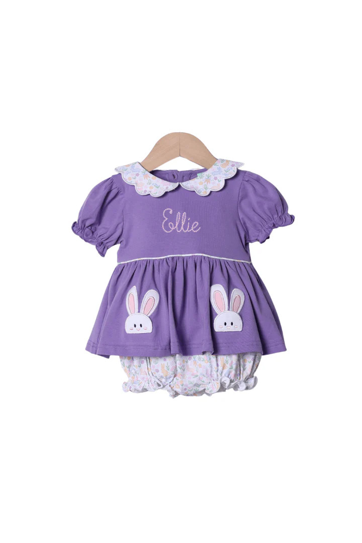 Bunny Hop Floral Skirted Bubble | The Smocked Flamingo