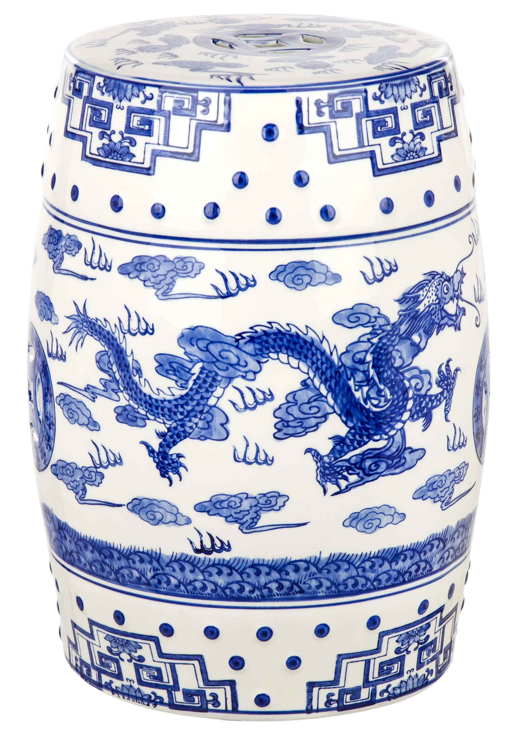 Safavieh Dragon's Breath Chinoiserie Garden Patio Stool, Blue | Walmart (US)