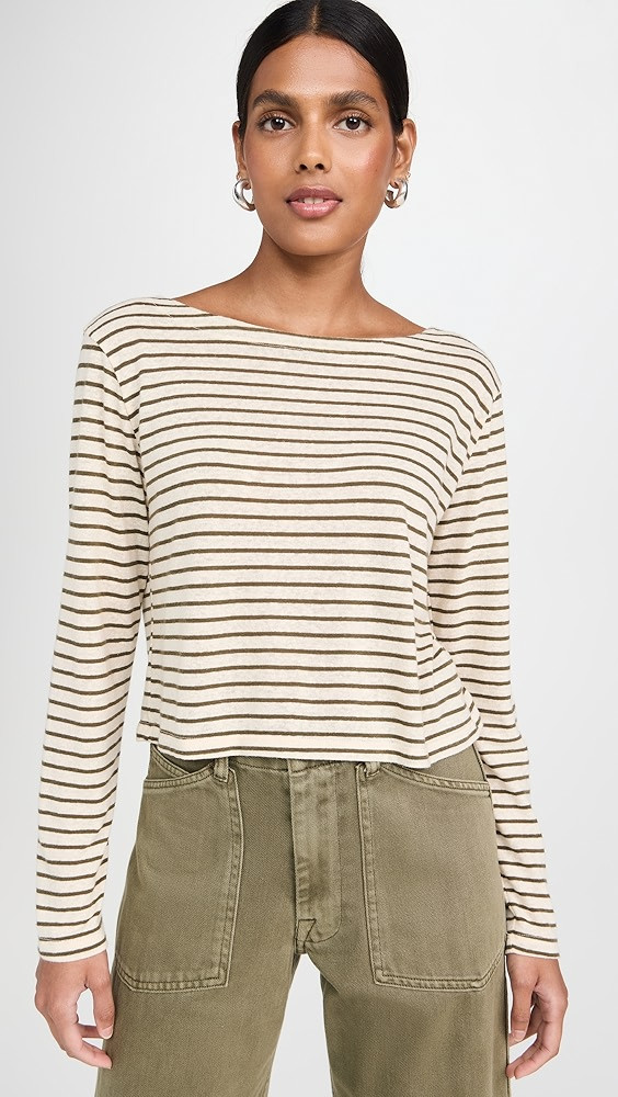 Linen Cotton Jersey Cropped Boatneck Tee | Shopbop