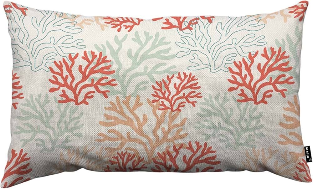 Red, Pink and Mint Corals Pillow Covers 12 x 20 Inch Tropical Reef Nautical Doodles Decorative Th... | Amazon (US)