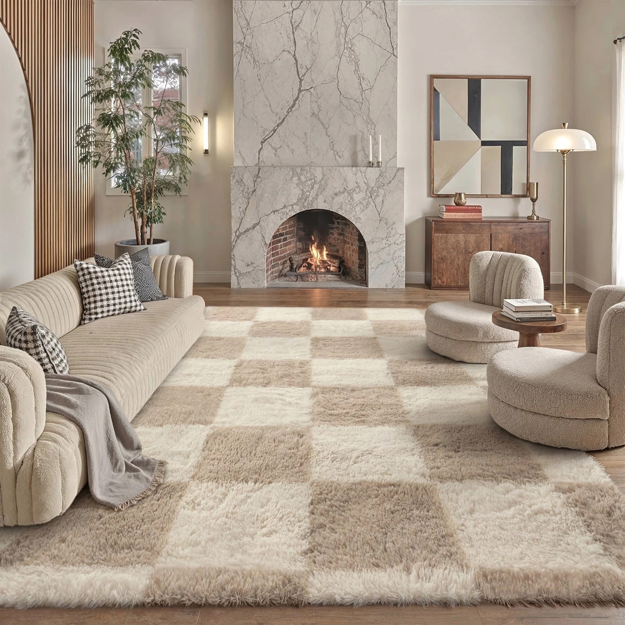 BERTHMEER 5'x7' Washable Shag Area Rugs for Living Room Bedroom Dorm Office Modern Checkered Cont... | Walmart (US)