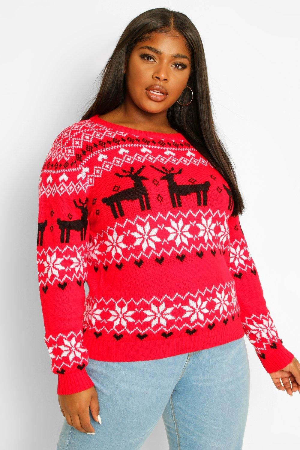 Womens Plus Christmas Fairisle Sweater - Red - 16 | Boohoo.com (US & CA)