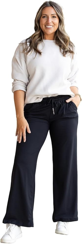 Casual Loose Fit Luxe Wide Leg Pants, Polyester Spandex, Black, 29-30 Inch Inseam | Amazon (US)