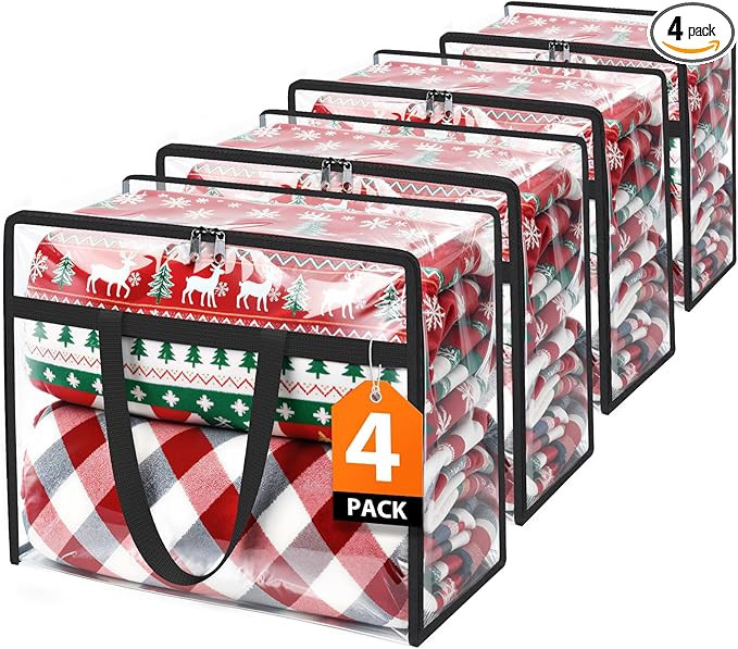 Clear Clothes Storage Bags, 4 Pack Closet Organizers and Under Bed Storage Containers, Foldable M... | Amazon (US)