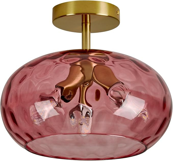 Red Glass Semi Flush Mount Ceiling Light - 12 Inch Hammered Glass Hallway Light fixtures, Vintage... | Amazon (US)