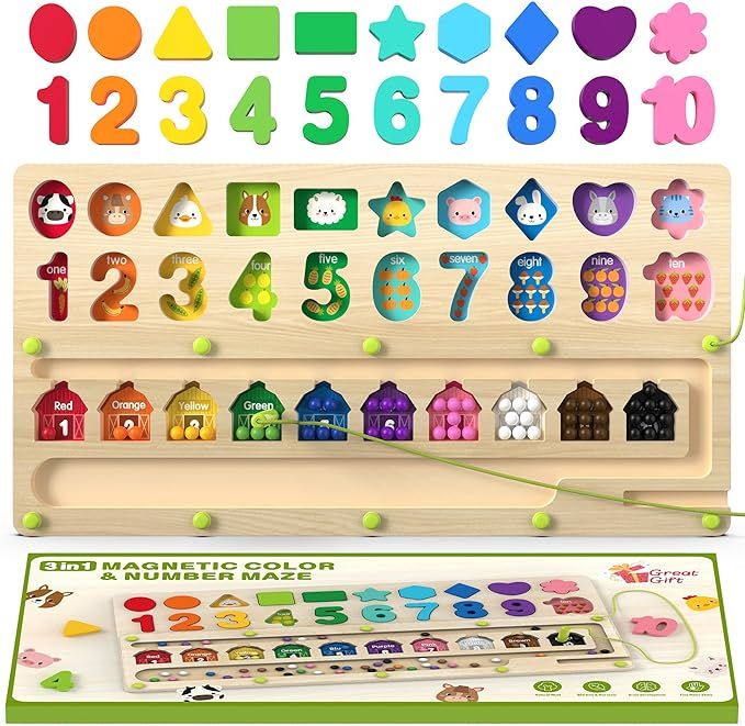 Airbition Montessori Toys 3+ Year Old, Magnetic Color and Number Maze, Shape Sorting Toys for Tod... | Amazon (US)