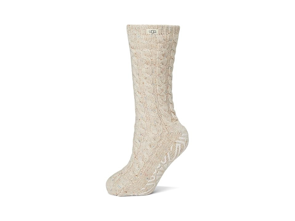 UGG Elowyn Cable Knit Fleece Lined Women's Quarter Length Socks Shoes Cream Confetti, Acrylic/Cotton/Nylon | Zappos