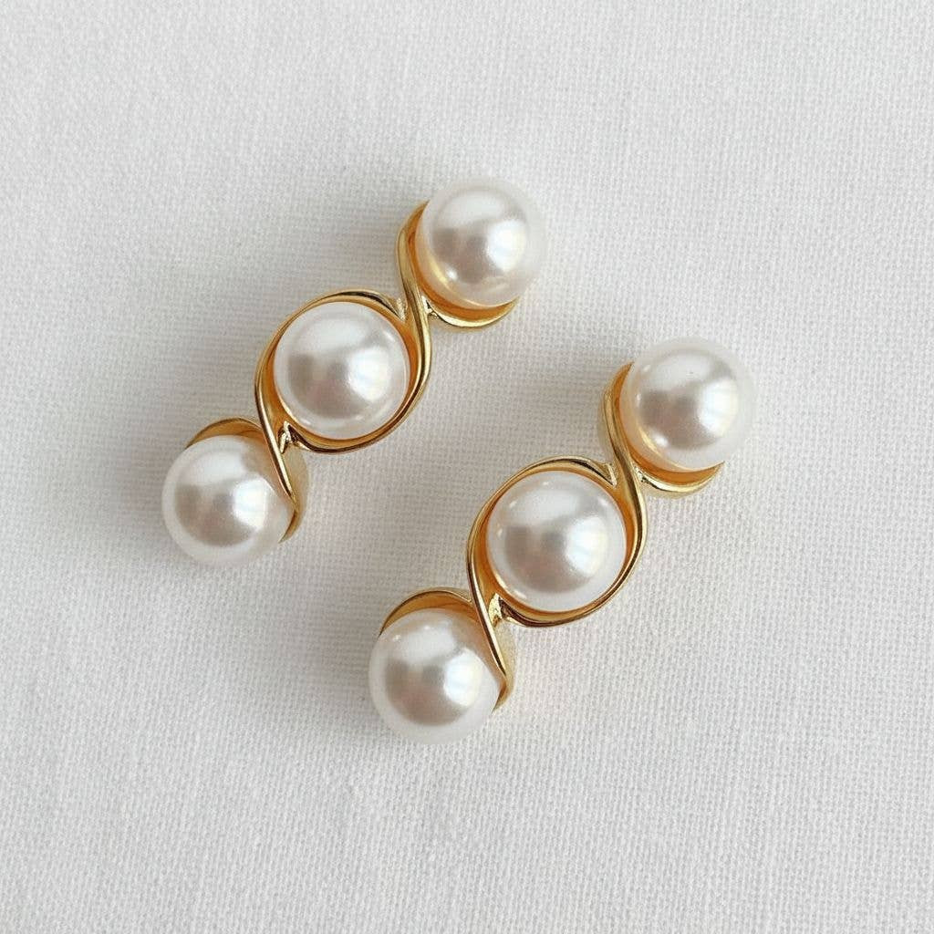 Geometric Pearl Drop Earrings with Vintage Charm | Clover and Bee | Clover + Bee