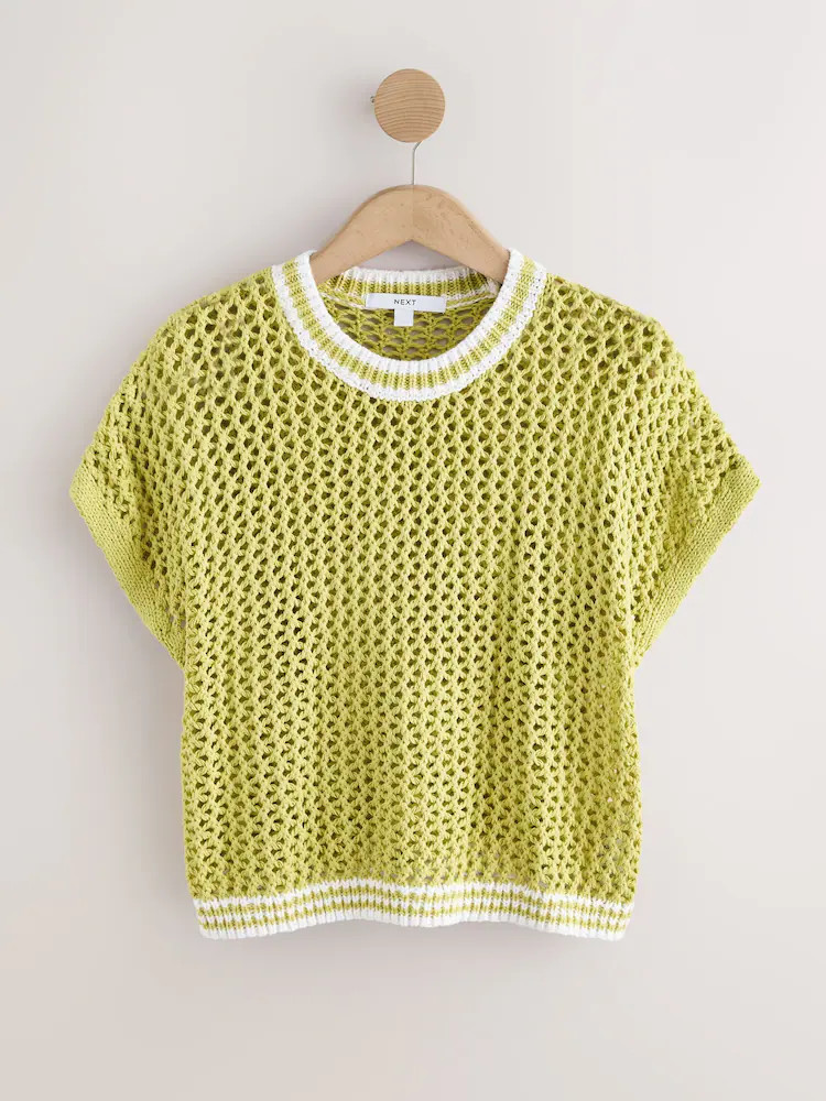 Lime Green Mesh Crochet 100% Cotton Relaxed T-Shirt | Next US