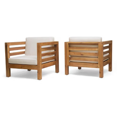 Christopher Knight Home Oana Outdoor Acacia Wood Club Chair with Cushion, Beige/Teak, Set of 2 | Target