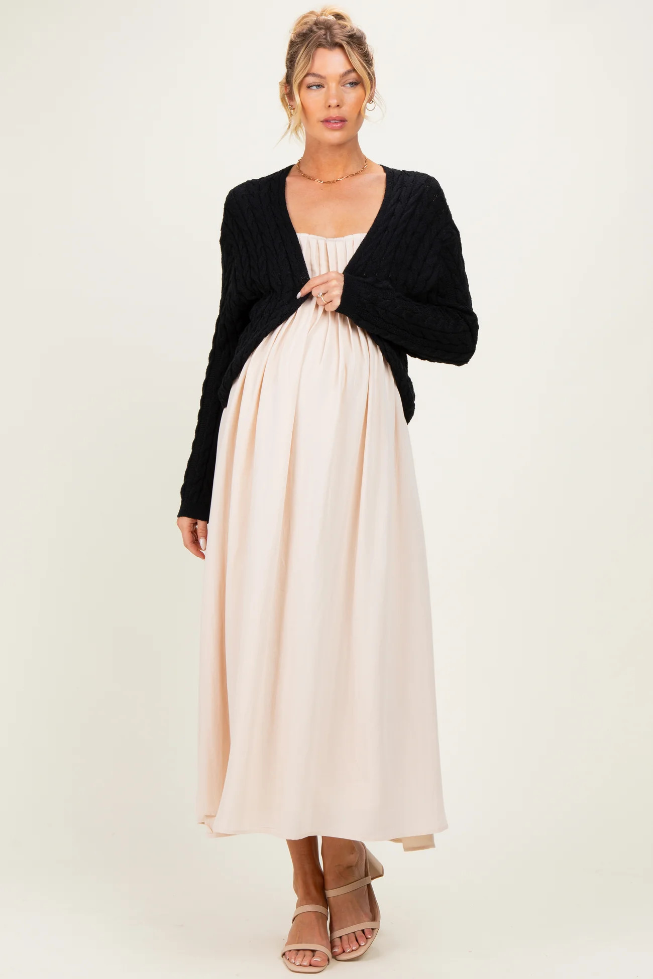 Black Dolman Sleeve Boho Cable Knit Maternity Cardigan | PinkBlush Maternity