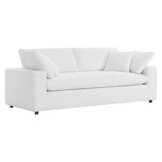 Commix 92.5 in. Square Arm Polyester Rectangle Sofa in. Pure White | The Home Depot