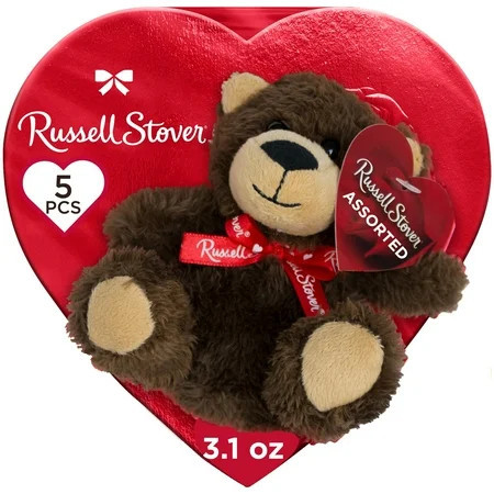 RUSSELL STOVER Valentine s Day Plush Bear with Red Foil Heart Assorted Milk & Dark Chocolate Gift Box 3.1 oz. (5 pieces) | Walmart (US)