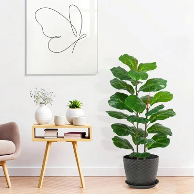 39 Inch Artificial Fiddle Leaf Fig Tree Ficus Lyrata Fake Tropical Plant for Home Office Warehouse Decor Indoor Outdoor | Wayfair North America