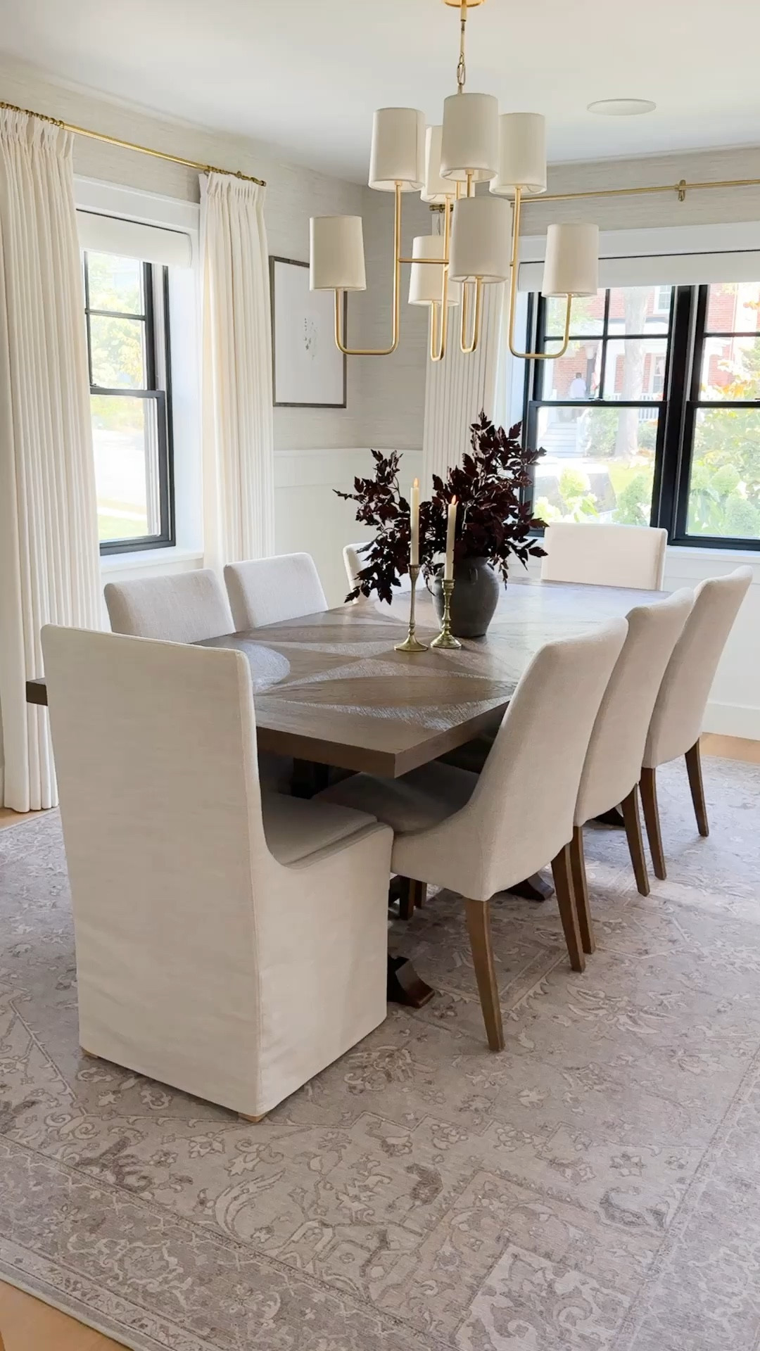 Get this beautiful fall dining room centerpiece all from Amazon! Hi cream linen slip covered, and chairs are from T.J. Maxx!

Curtain Details:
TWOPAGES Isabella Custom Curtains
Color: Off White/Creamy White 7084-5
Hanging Header Style: Triple Pleat
Width: 75" wide
Length (Height): 90” long
Lining: Room Darkening Liner, 140GSM
Body Memory Shaped: Yes
Hardware Details:
Finish: Brass
Diameter: 0.75”
Rings: 0.75” (1 1/2” diameter)

#LTKFindsUnder50 #LTKFallSale #LTKHome