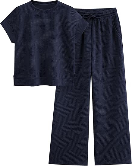 PRETTYGARDEN 2 Piece Outfits For Women Casual Tracksuit Short Sleeve Tops And Wide Leg Long Pants... | Amazon (US)