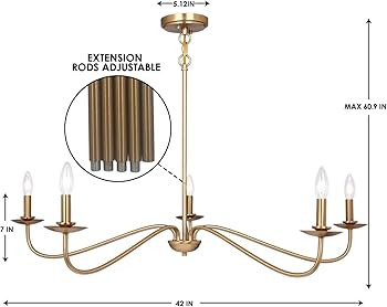 Modern Chandelier, 5 Lights Chandelier for Dining Room, Gold Chandelier Light Fixture Adjustable ... | Amazon (US)